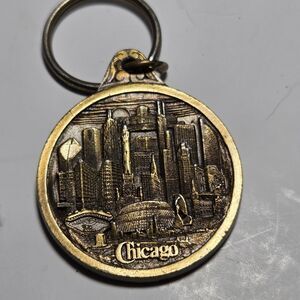 Vintage 1992 Bergamot Brass Works Chicago Skyline Souvenir Keychain Key Fob 3D